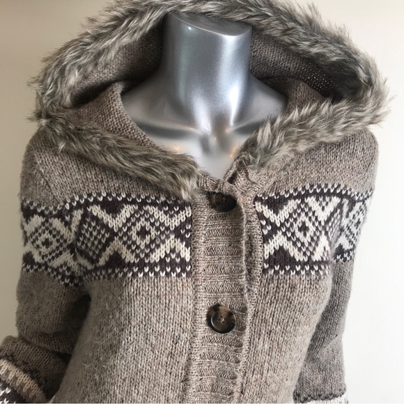 St. John Bay M Alpaca Blend Knit Cardigan Sweater Faux Fur Hoodie Button Down - Picture 7 of 14